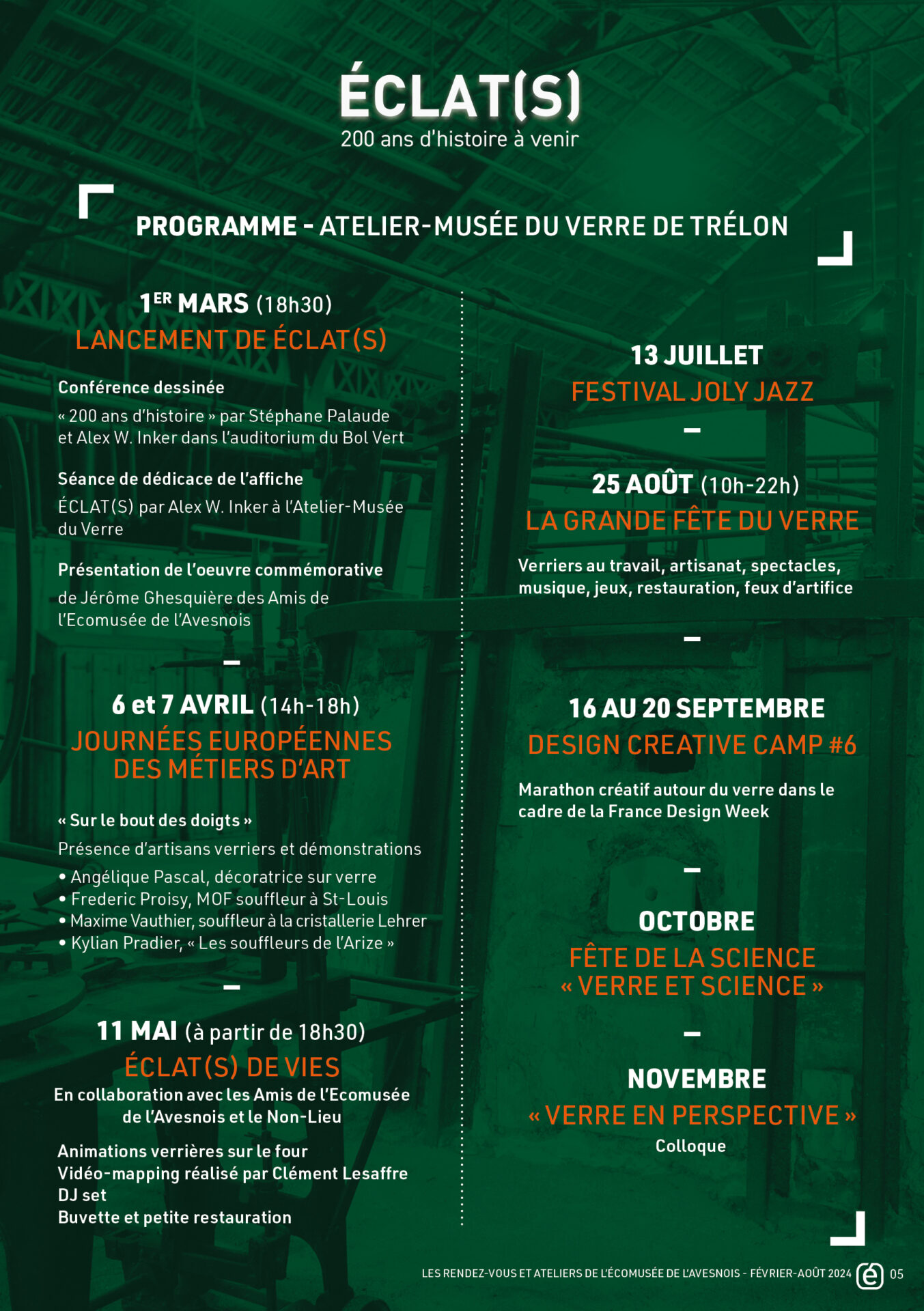 Agenda février aout 2024 Ecomusée de l'Avesnois - page 4 - programme éclat(s) bicentenaire verrerie trélon